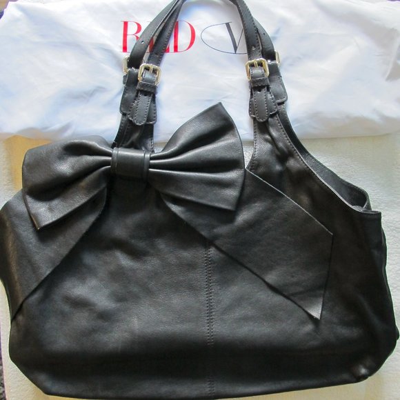 RED Valentino Black Calfskin Should Bag with Bow - Picture 1 of 10